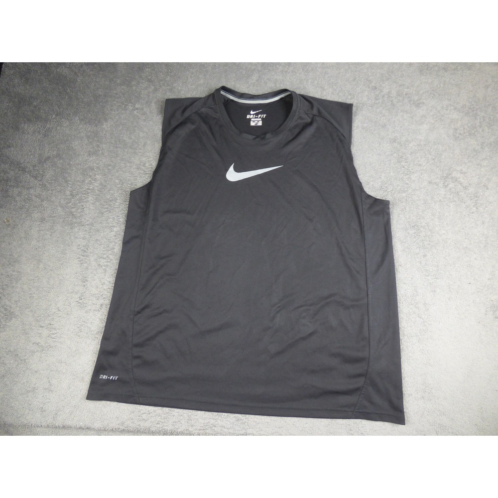 Nike Dri-FIT Mens Sleeveless Training Shirt Black XXL Swoosh Logo Mesh Tank Top